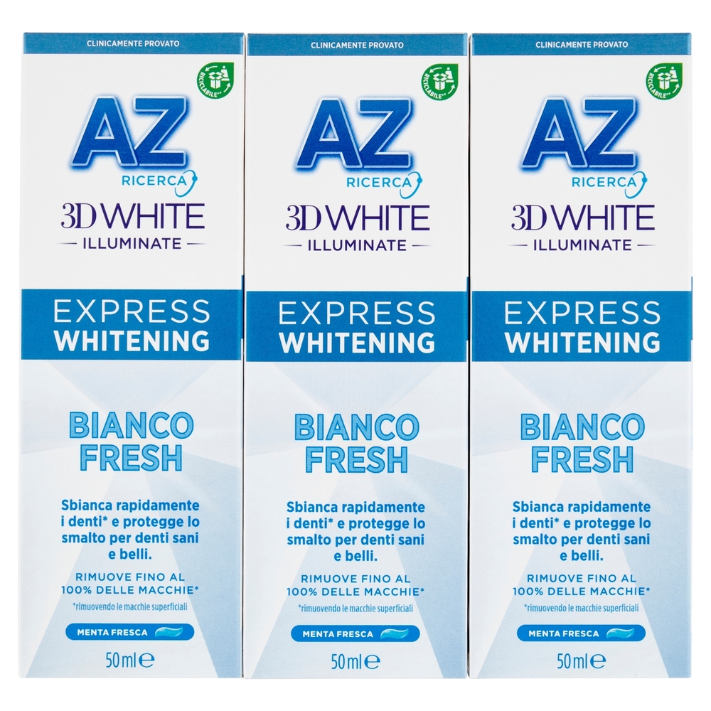 AZ Ricerca Dentifricio 3D White Illuminate Express Whitening Bianco Fresh 3 x 50 ml
